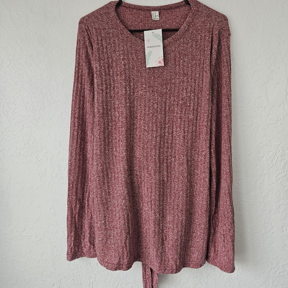 MakeMeChic Womens Maternity Shirt Casual SZ XXL Tie Front Ribbed Knit Red Boho